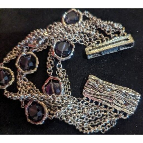 Stunning Vintage Estate Multi Strand Chain Purple Faceted Bead Bracelet 8" - Picture 8 of 8